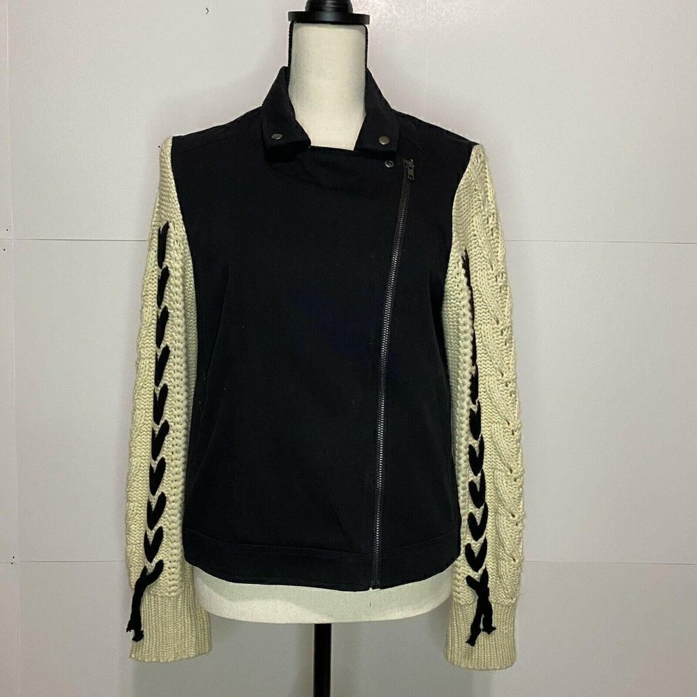 Ellison Womens Medium Black Laced Sweater Sleeve Full Zip Jacket